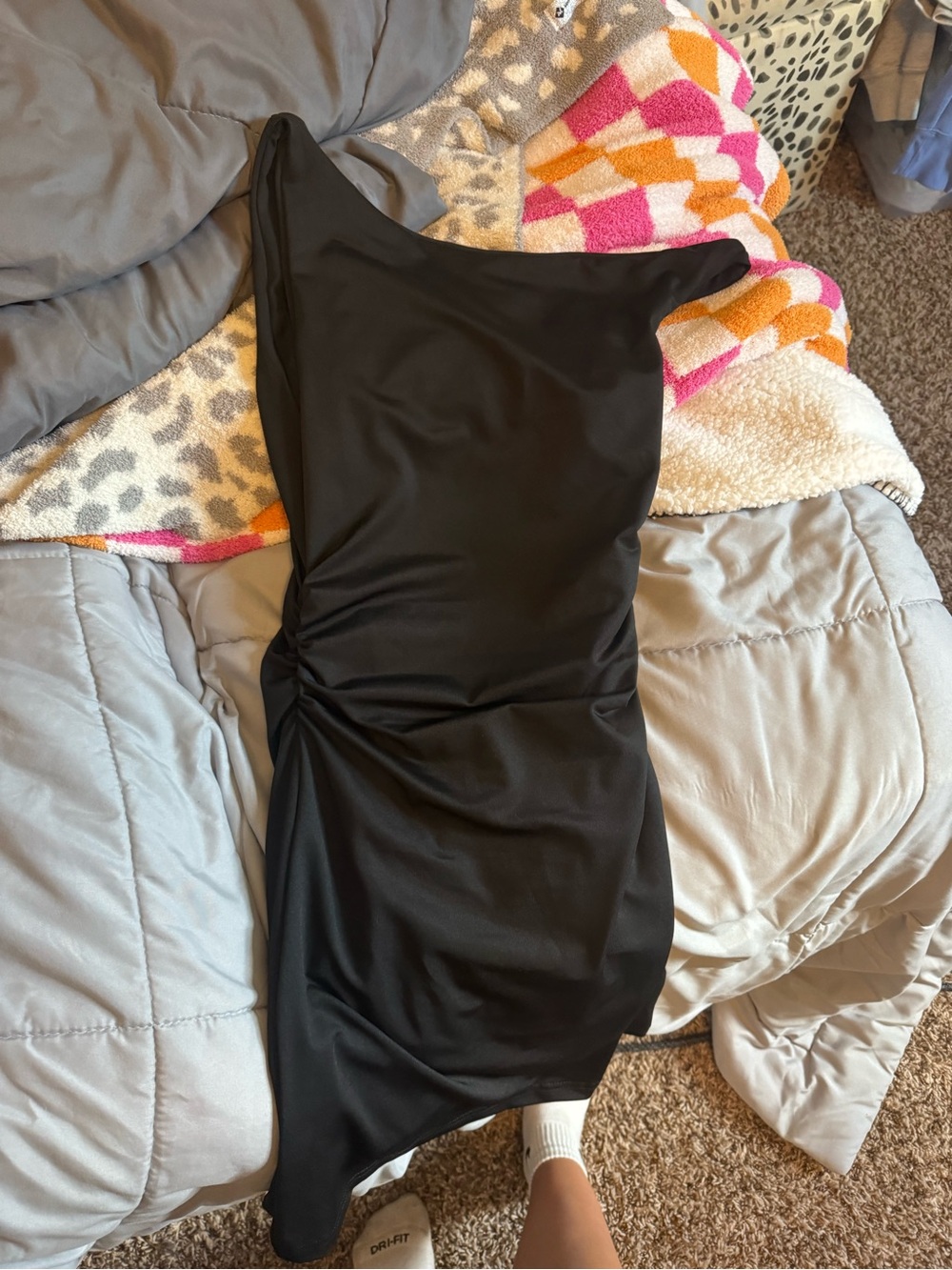 Black One-Shoulder Ruched Women’s Dress